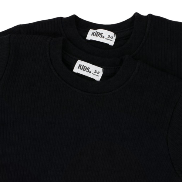 Unisex Cotton Long-Sleeved Ribbed Thermal Top – Black (Pack Of 2)