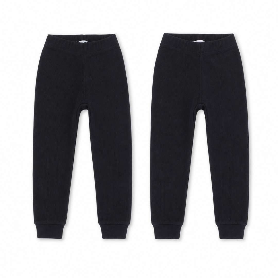 Unisex Cotton Ribbed Thermal Pants – Black (Pack Of 2)