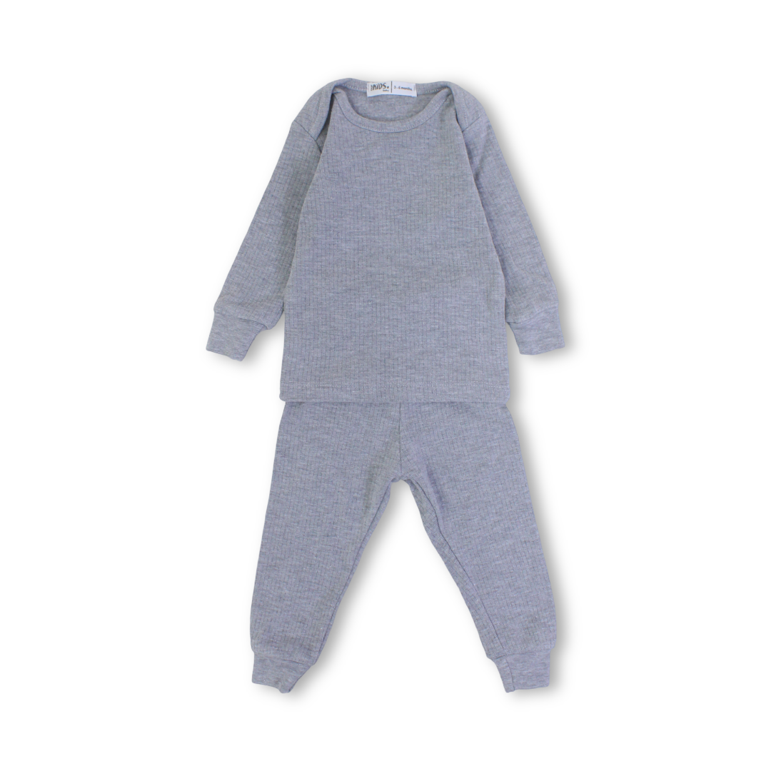 Unisex Baby Cotton Long-Sleeved Ribbed Thermal Set – Grey