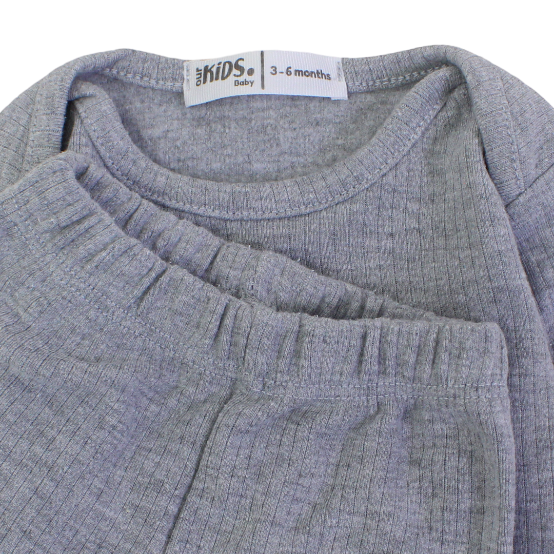 Unisex Baby Cotton Long-Sleeved Ribbed Thermal Set – Grey