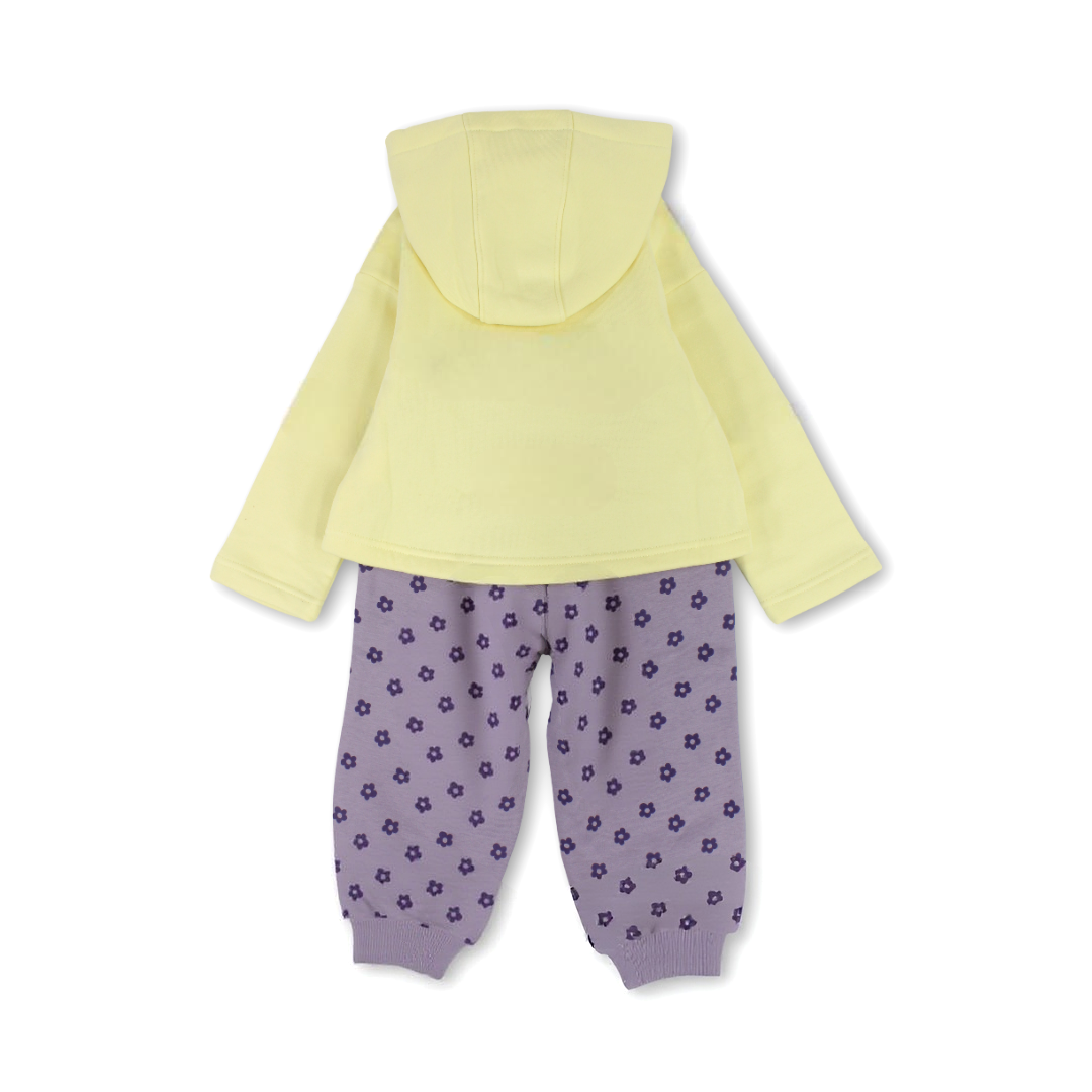 Girls Cotton Hooded Pajama – Yellow with Floral Print