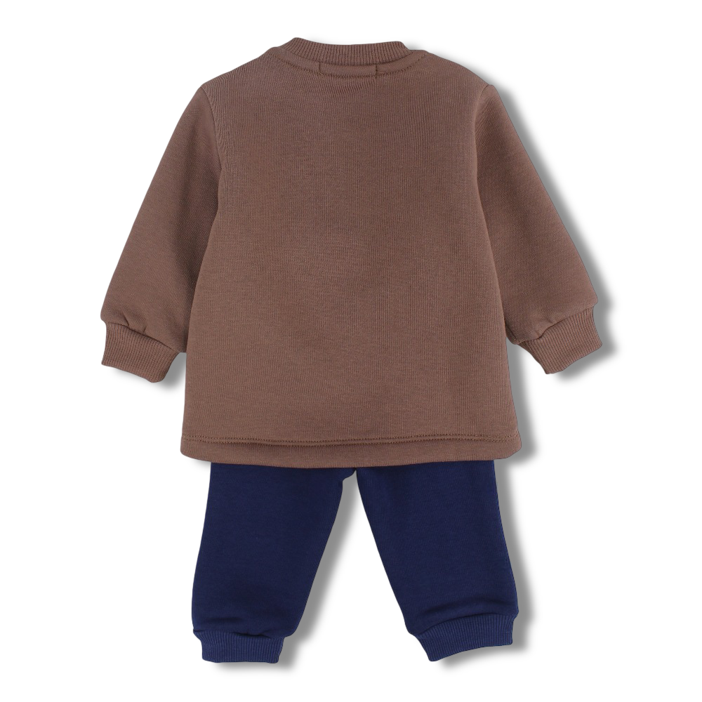 Baby Boys Cotton Pajama Set – Brown/Navy with “Explorer” Bear Print