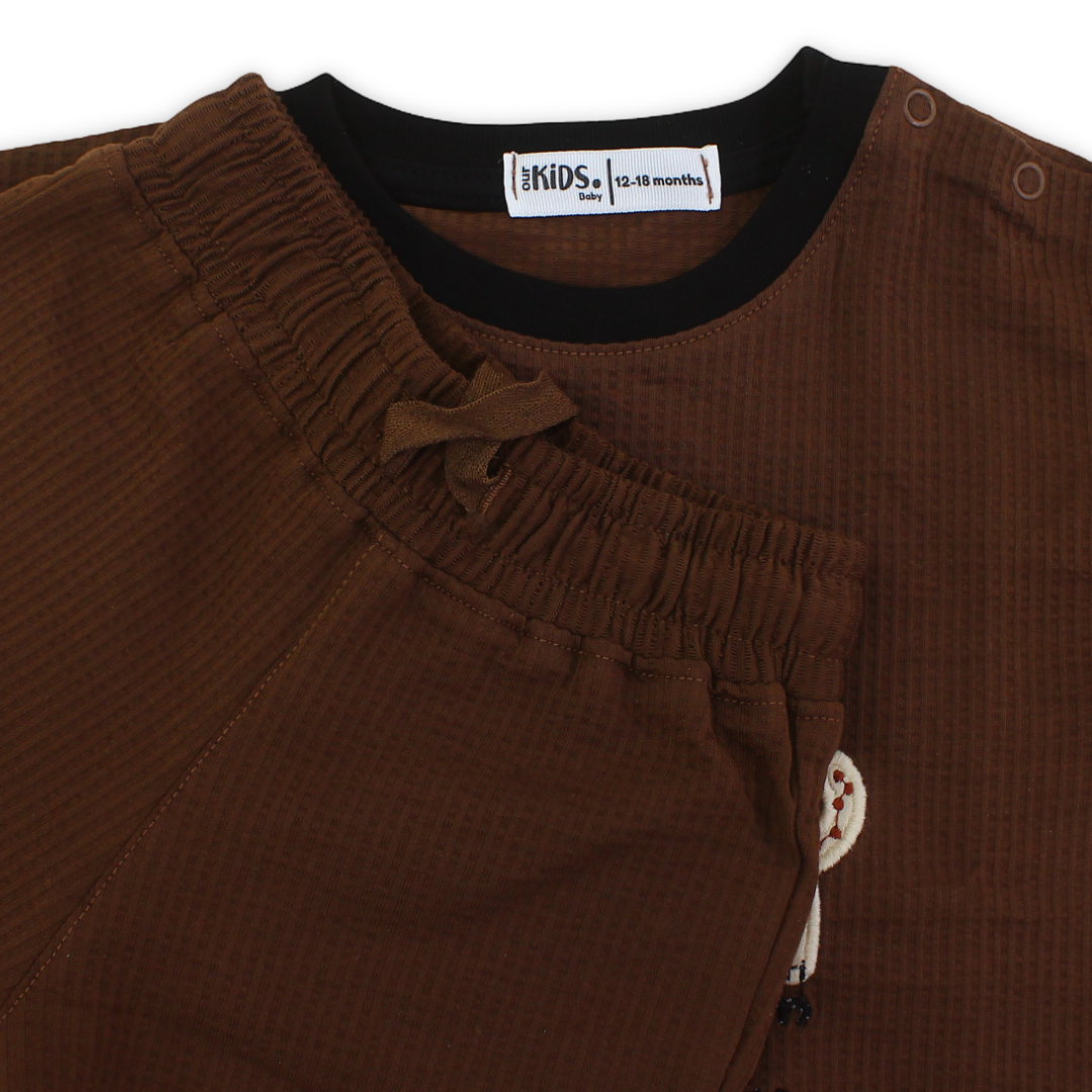 Baby Boys Crinkle Cotton Pajama – Brown with "Little Brothers " Print