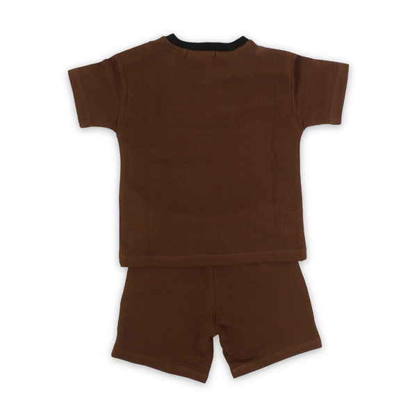 Baby Boys Crinkle Cotton Pajama – Brown with "Little Brothers " Print