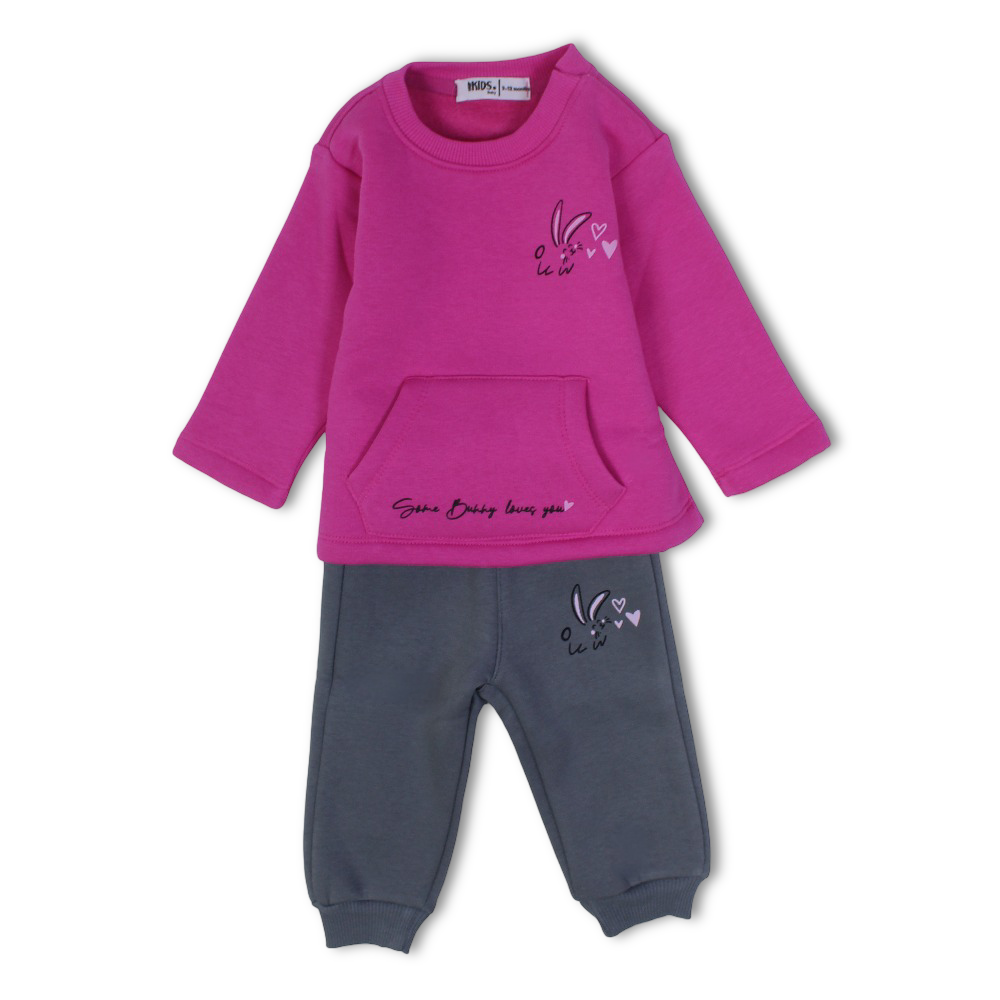 Baby Girls Cotton Pajama Set – Fuchsia with Bunny Design - Clothing - Ourkids