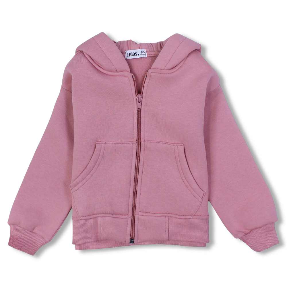 Girls Long-Sleeved Zip-Up Hoodie – Dusty Pink - Clothing - Ourkids