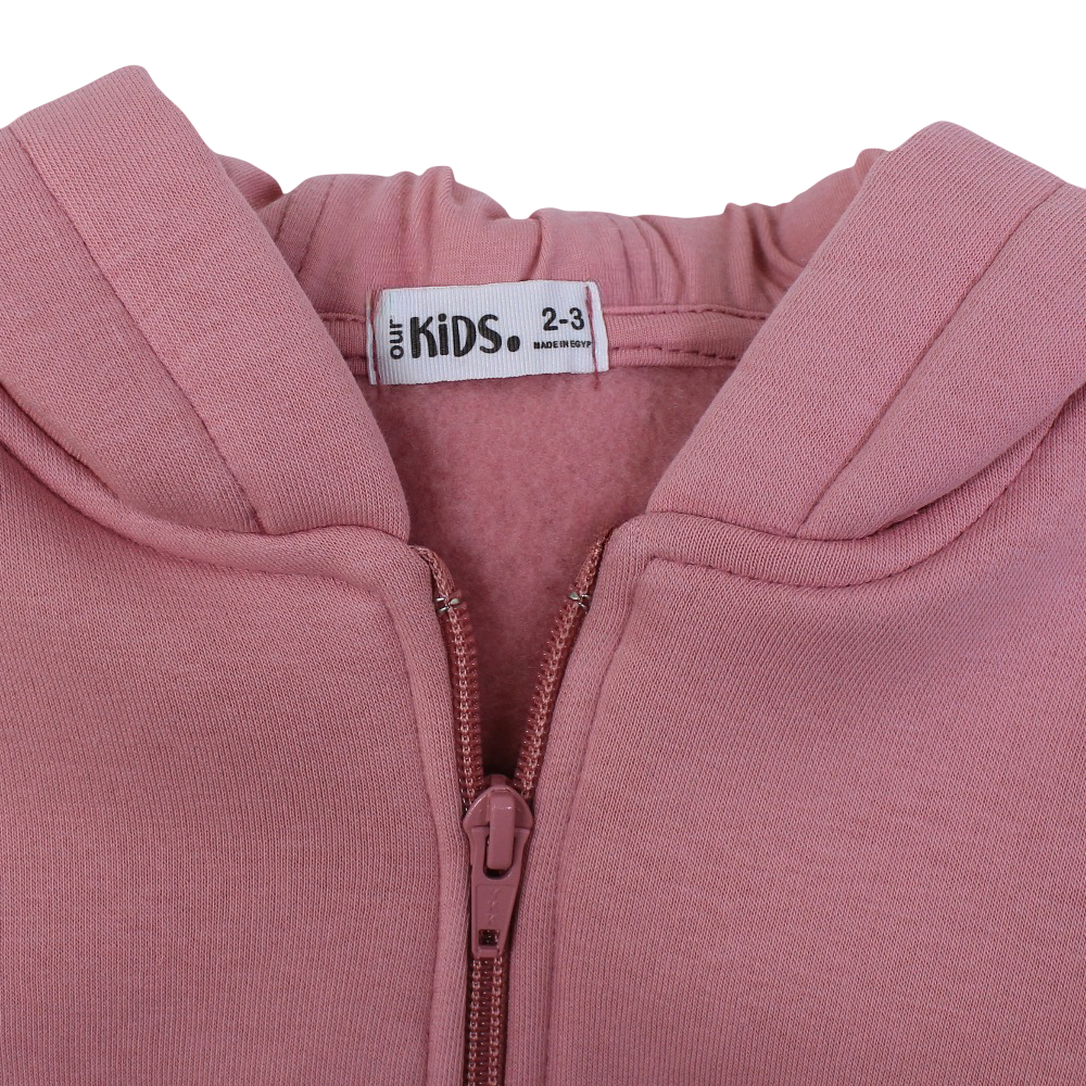 Girls Long-Sleeved Zip-Up Hoodie – Dusty Pink