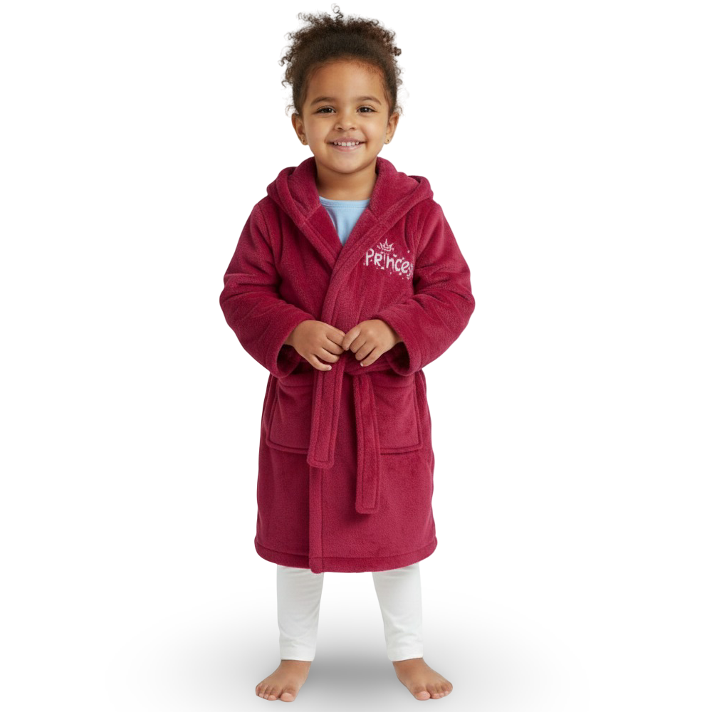 Girls Velvet Robe – Fuchsia with “Princess” Design
