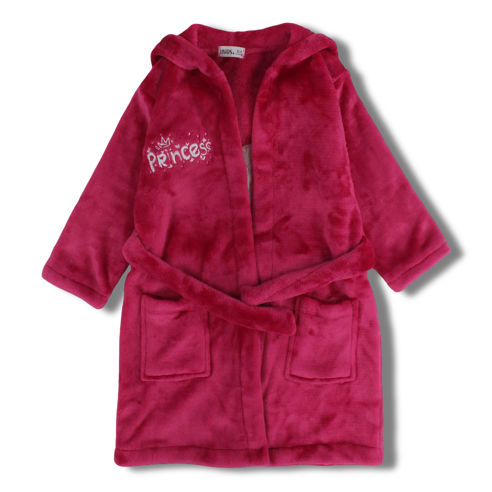 Girls Velvet Robe – Fuchsia with “Princess” Design