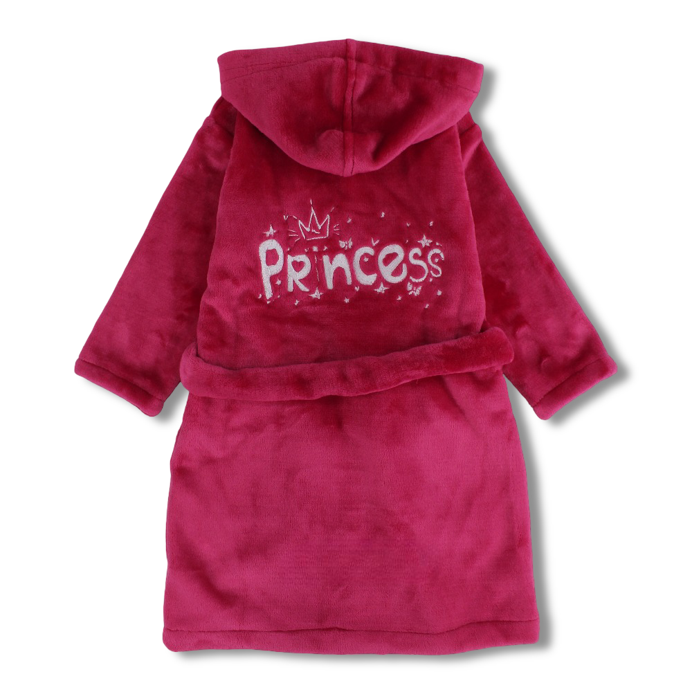 Girls Velvet Robe – Fuchsia with “Princess” Design