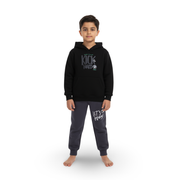 Boys Cotton Hooded Pajama Set – Black with “Kick Hard” Football Design