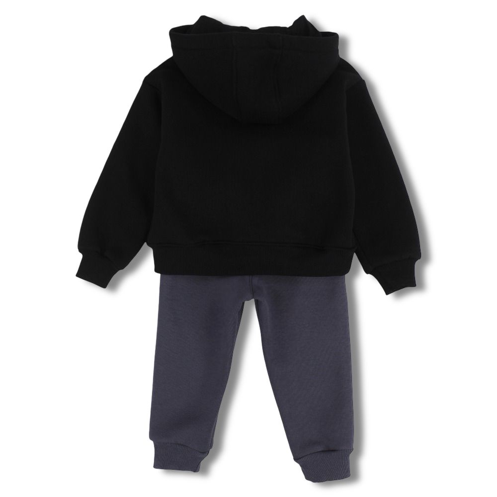 Boys Cotton Hooded Pajama Set – Black with “Kick Hard” Football Design