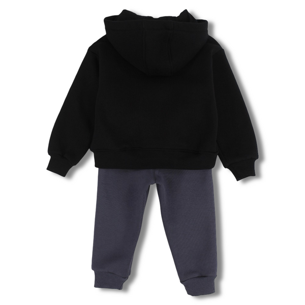 Boys Cotton Hooded Pajama Set – Black with “Kick Hard” Football Design