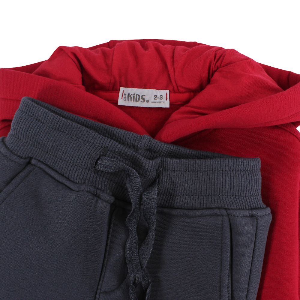 Boys Cotton Hooded Pajama Set – Red with a Cute Bear Design