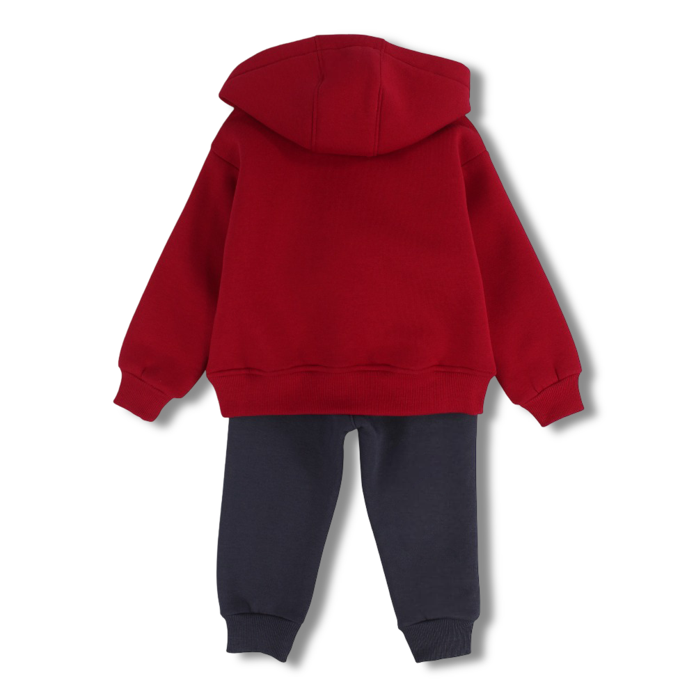 Boys Cotton Hooded Pajama Set – Red with a Cute Bear Design