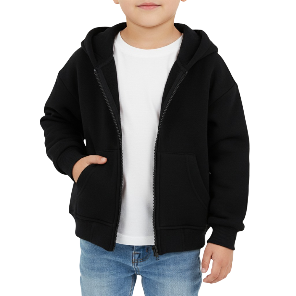 Unisex Long-Sleeved Zip-Up Hoodie – Black