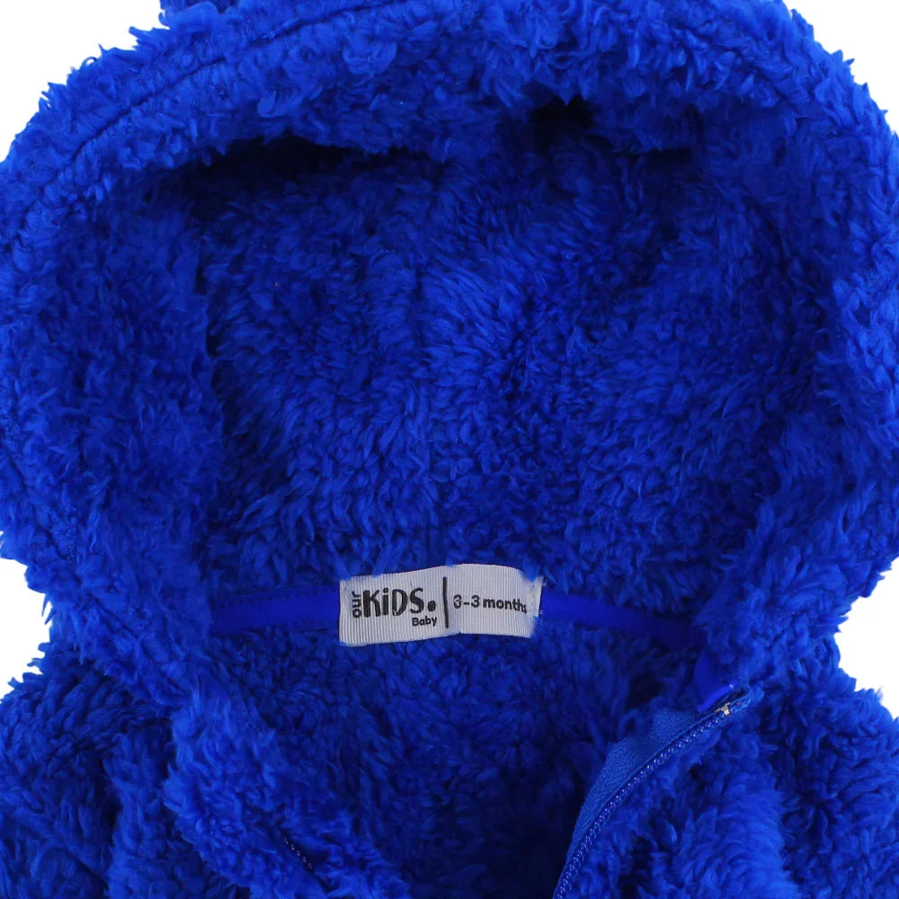 Unisex Baby Teddy Fleeced Hooded Footless Onesie – Blue