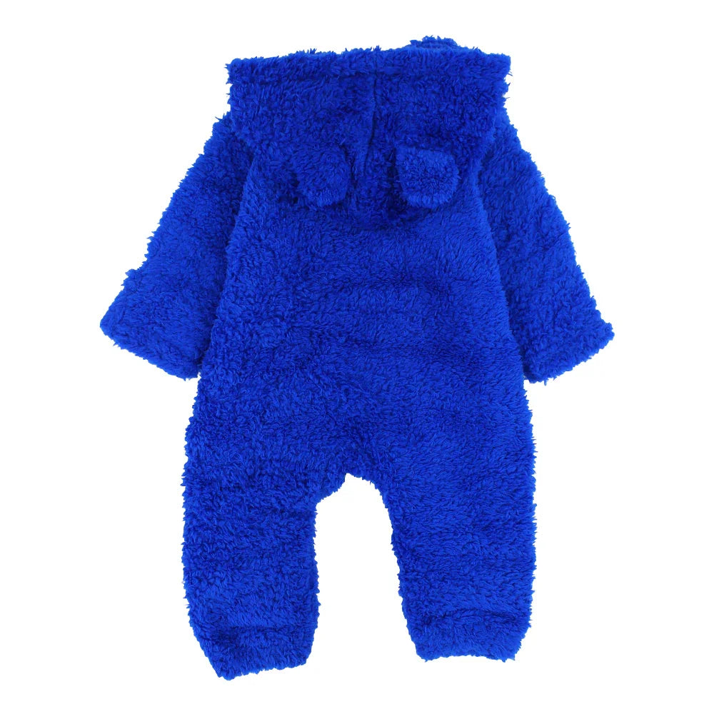 Unisex Baby Teddy Fleeced Hooded Footless Onesie – Blue