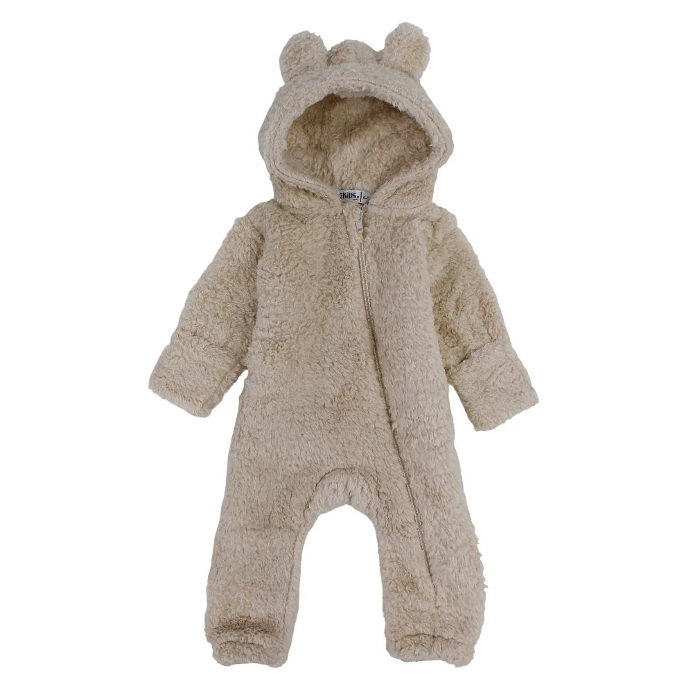 Unisex Baby Teddy Fleeced Hooded Footless Onesie – Beige