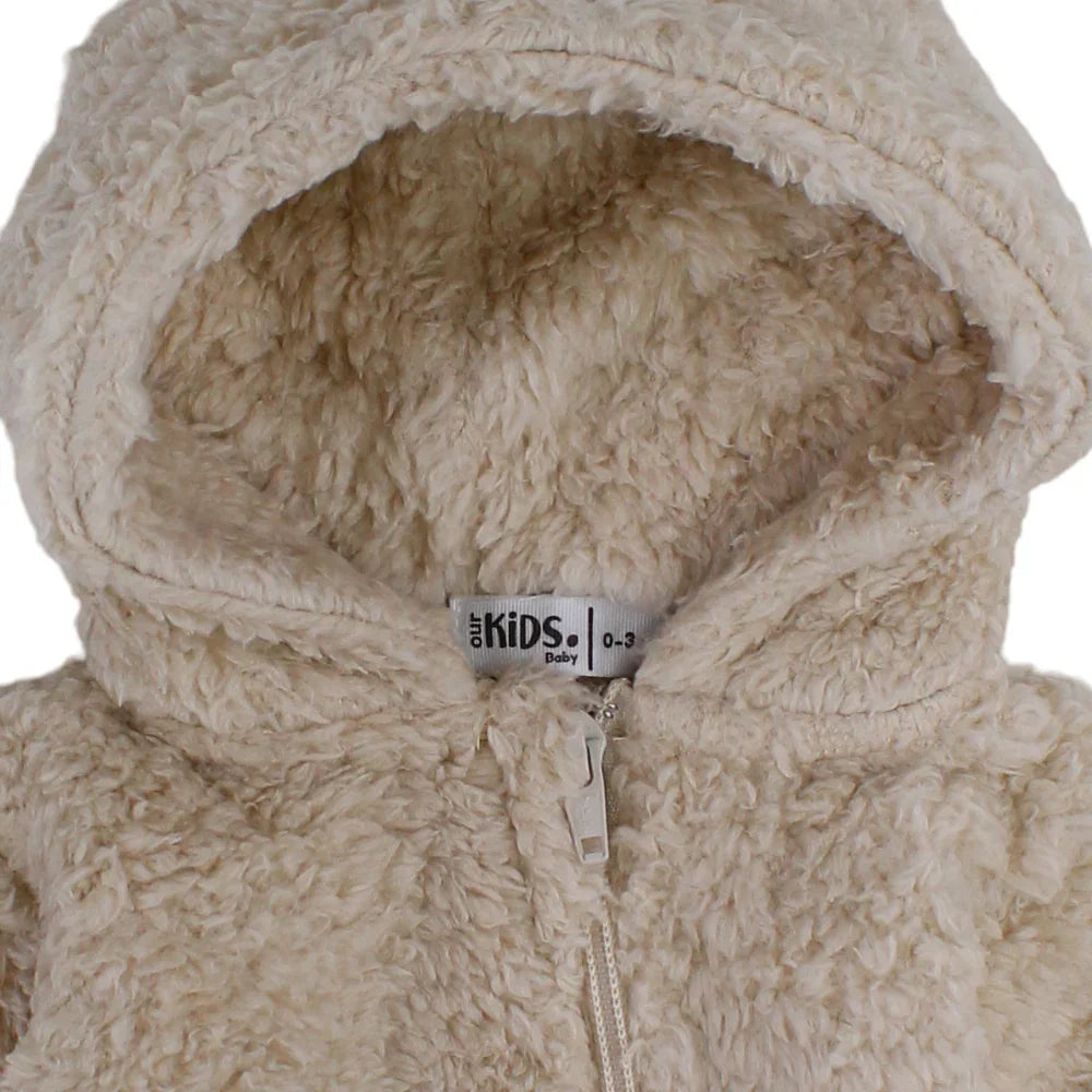 Unisex Baby Teddy Fleeced Hooded Footless Onesie – Beige