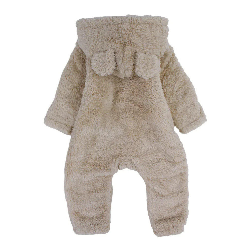 Unisex Baby Teddy Fleeced Hooded Footless Onesie – Beige