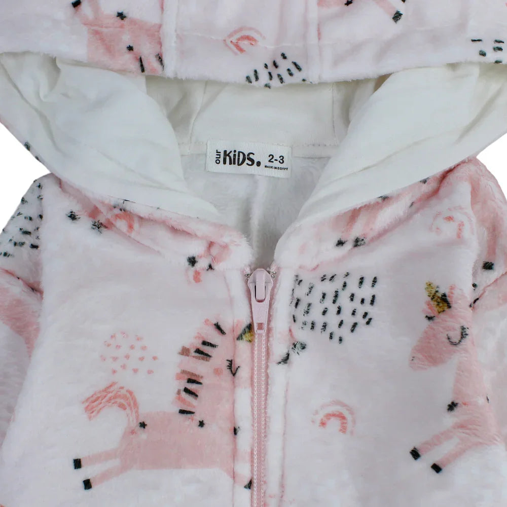Girls Fleeced Hooded Onesie Pajama – Pink with Unicorn Print