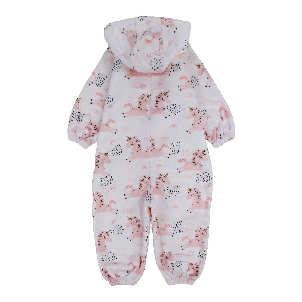 Girls Fleeced Hooded Onesie Pajama – Pink with Unicorn Print