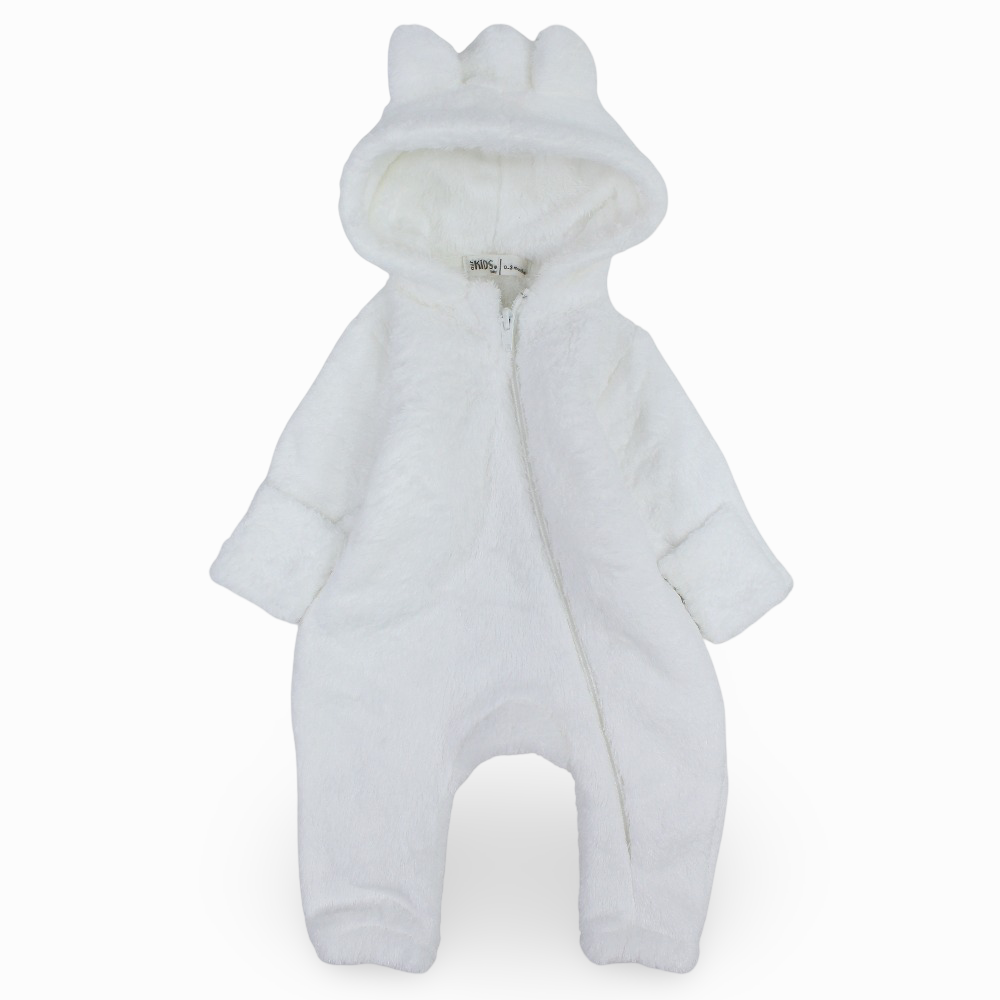 Unisex Baby Fleeced Hooded Overall – White