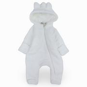 Unisex Baby Fleeced Hooded Overall – White
