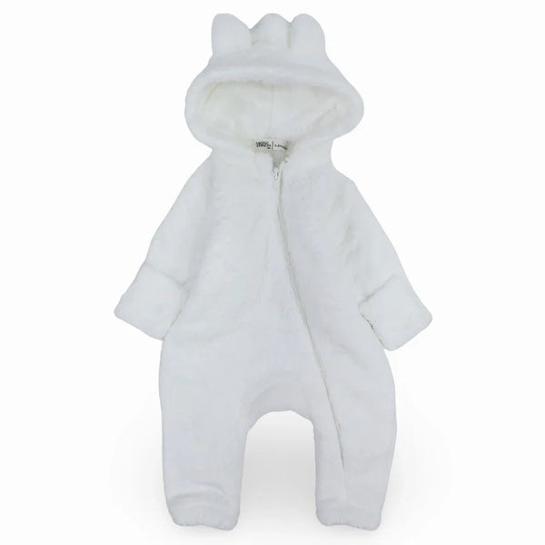 Unisex Baby Fleeced Hooded Overall – White