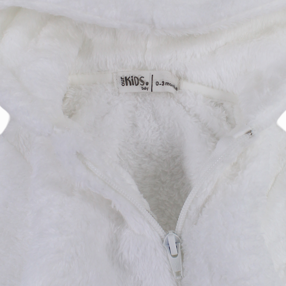 Unisex Baby Fleeced Hooded Overall – White