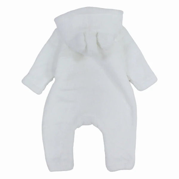Unisex Baby Fleeced Hooded Overall – White