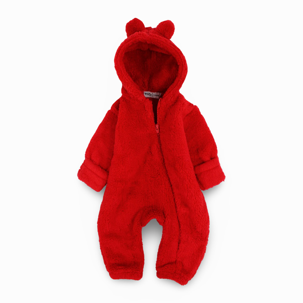 Unisex Baby Fleeced Hooded Overall – Red