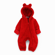 Unisex Baby Fleeced Hooded Overall – Red