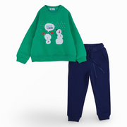 Boys Cotton Pajama Set - Green with a Snowy Winter Design