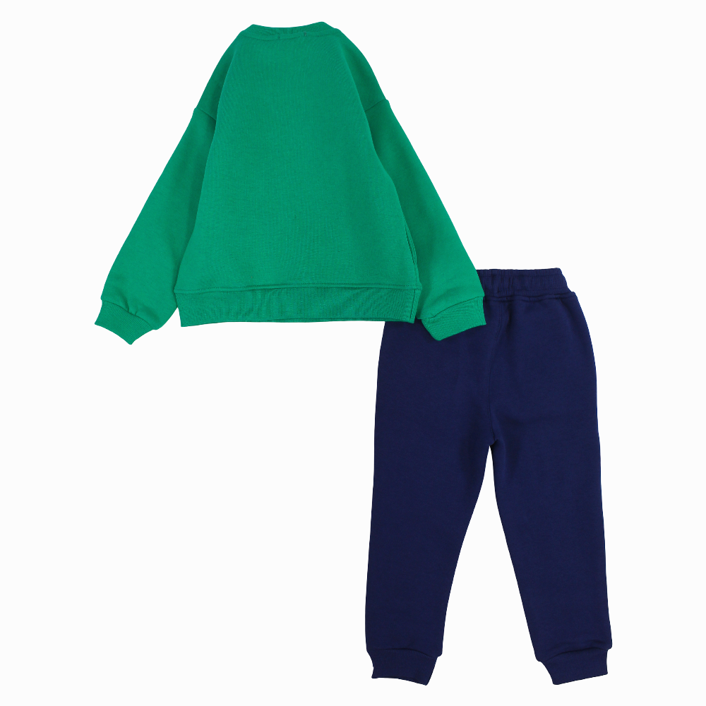 Boys Cotton Pajama Set - Green with a Snowy Winter Design