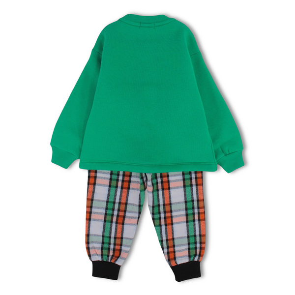 Boys Cotton Pajama Set – Green with “Basketball” Print