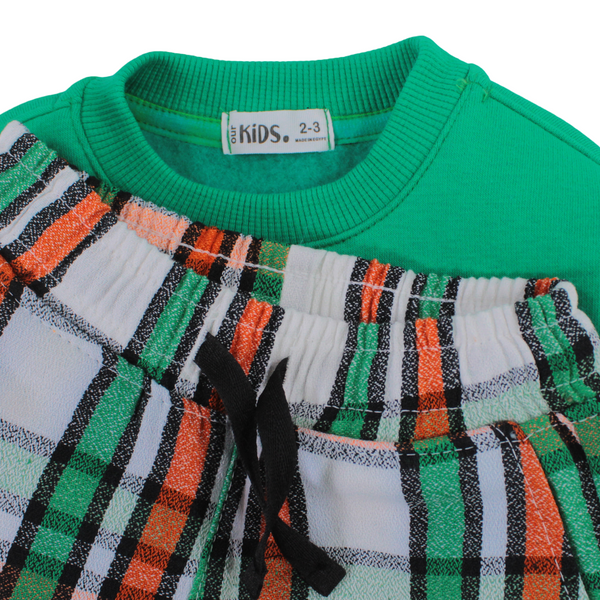 Boys Cotton Pajama Set – Green with “Basketball” Print