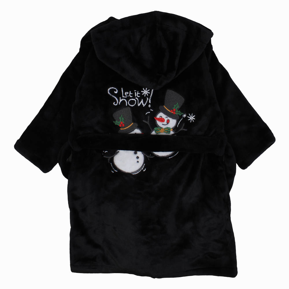 Unisex Velvet Robe – Black with "Let it Snow" Design
