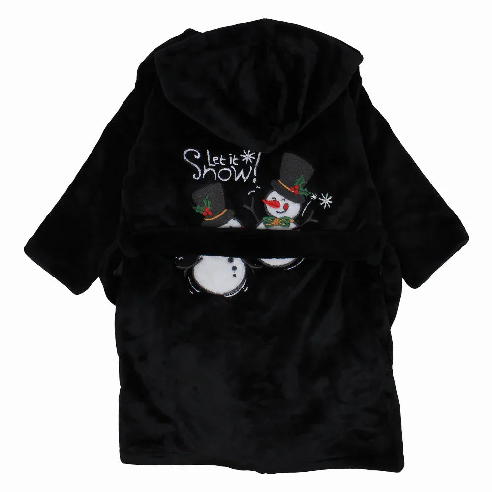 Unisex Velvet Robe – Black with "Let it Snow" Design