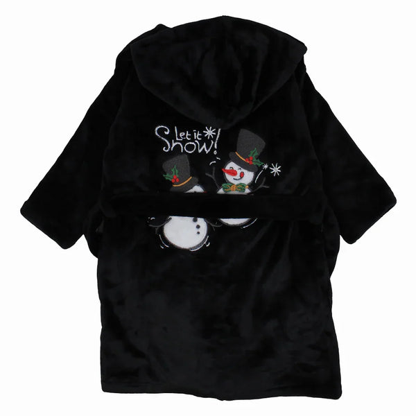Unisex Velvet Robe – Black with "Let it Snow" Design