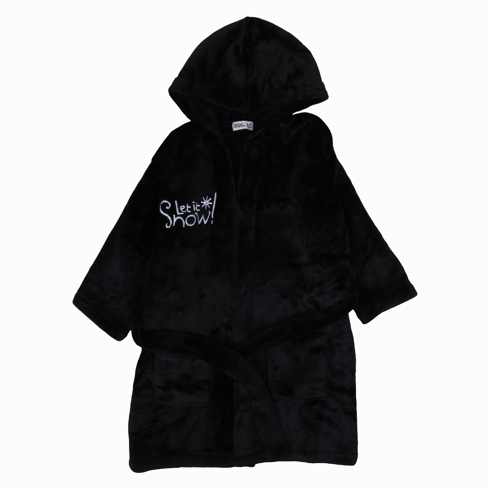 Unisex Velvet Robe – Black with "Let it Snow" Design