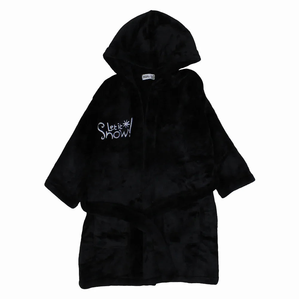 Unisex Velvet Robe – Black with "Let it Snow" Design