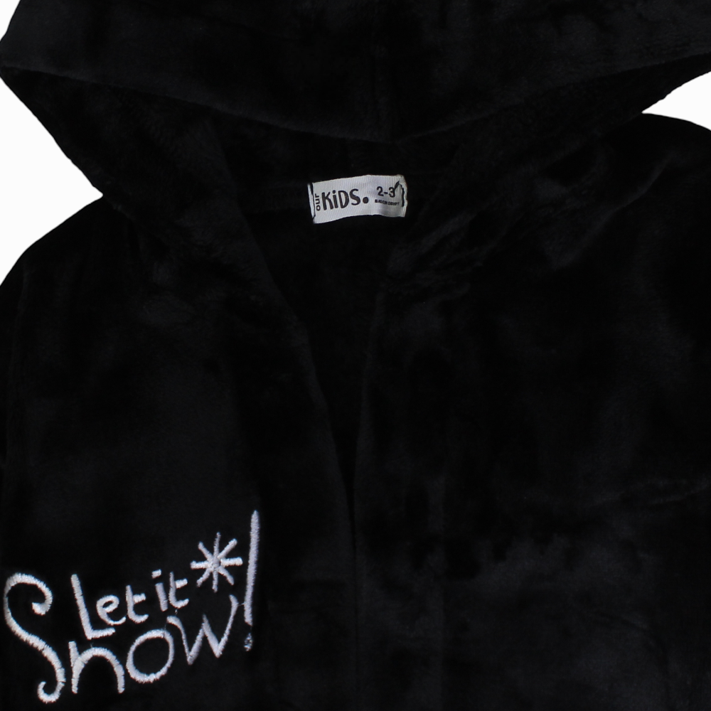 Unisex Velvet Robe – Black with "Let it Snow" Design