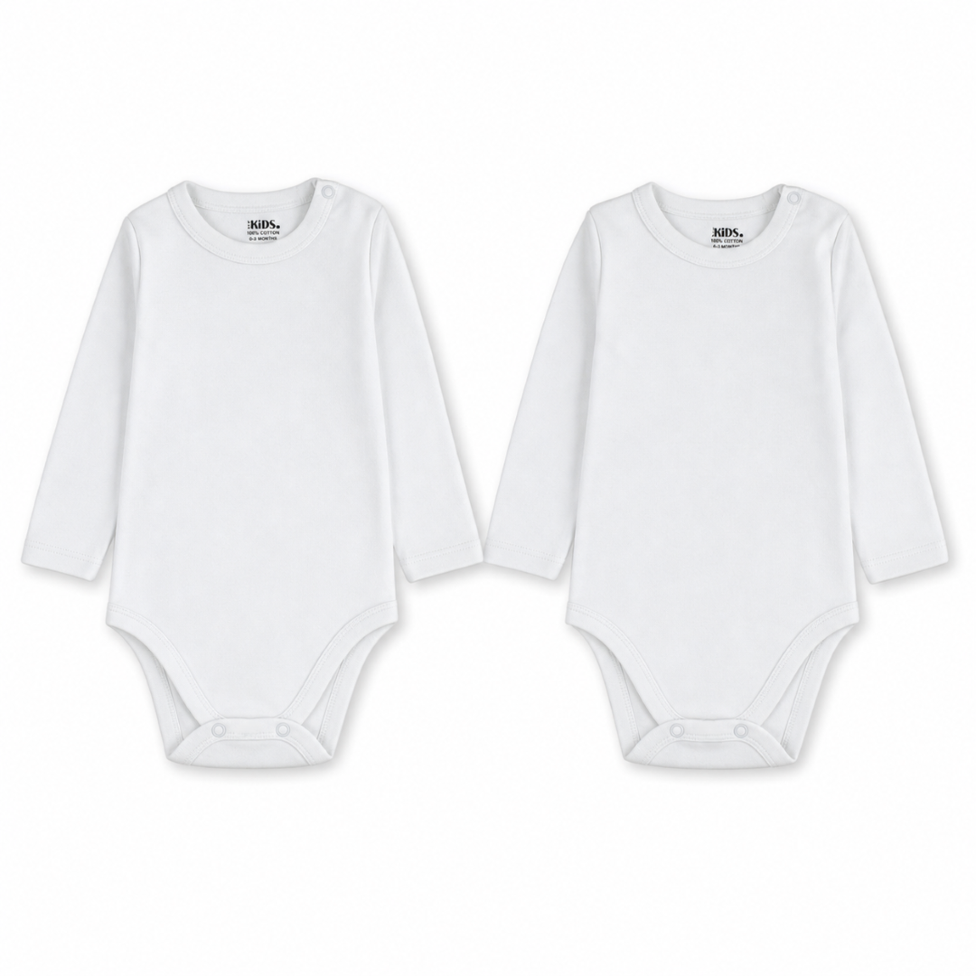 Unisex Baby Cotton Long-Sleeve Bodysuit – White (Pack Of 2)