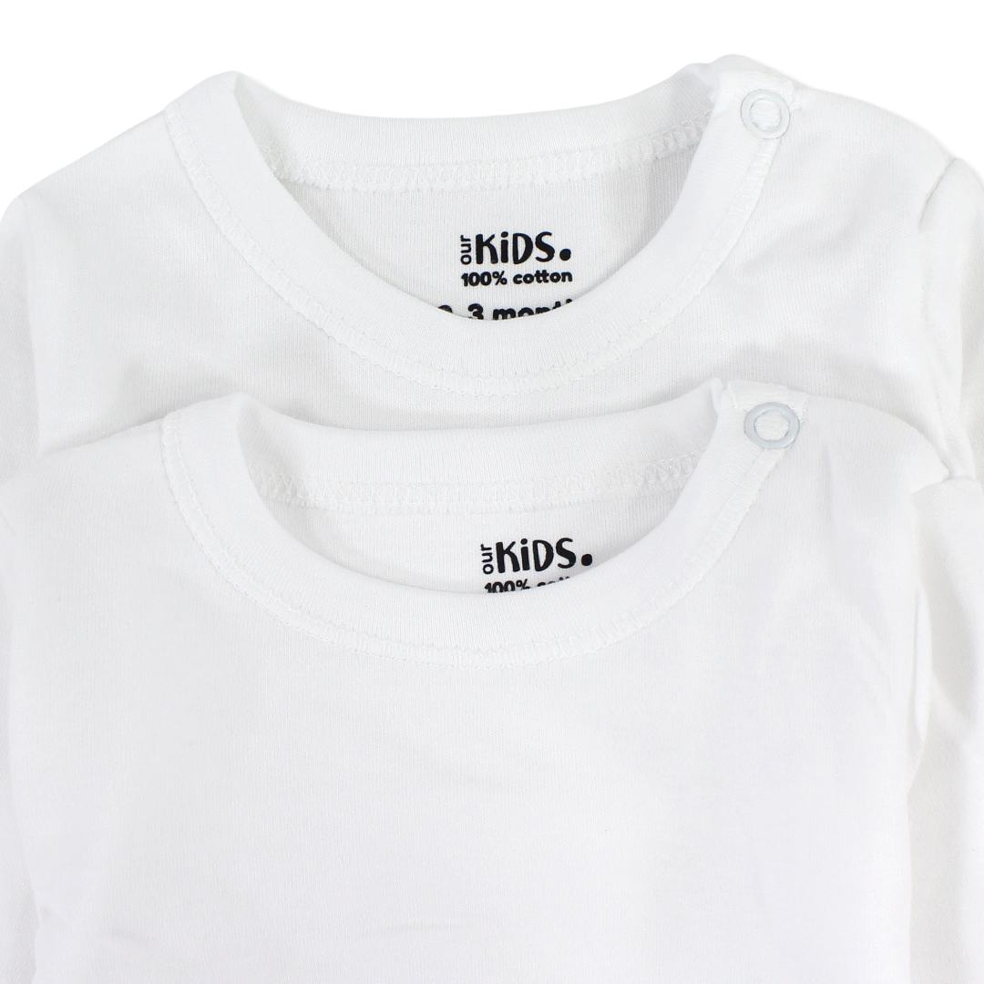 Unisex Baby Cotton Long-Sleeve Bodysuit – White (Pack Of 2)