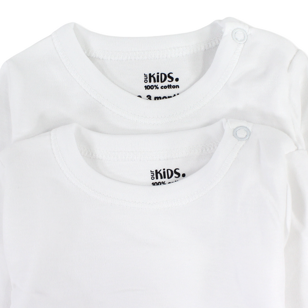 Unisex Baby Cotton Long-Sleeve Bodysuit – White (Pack Of 2)