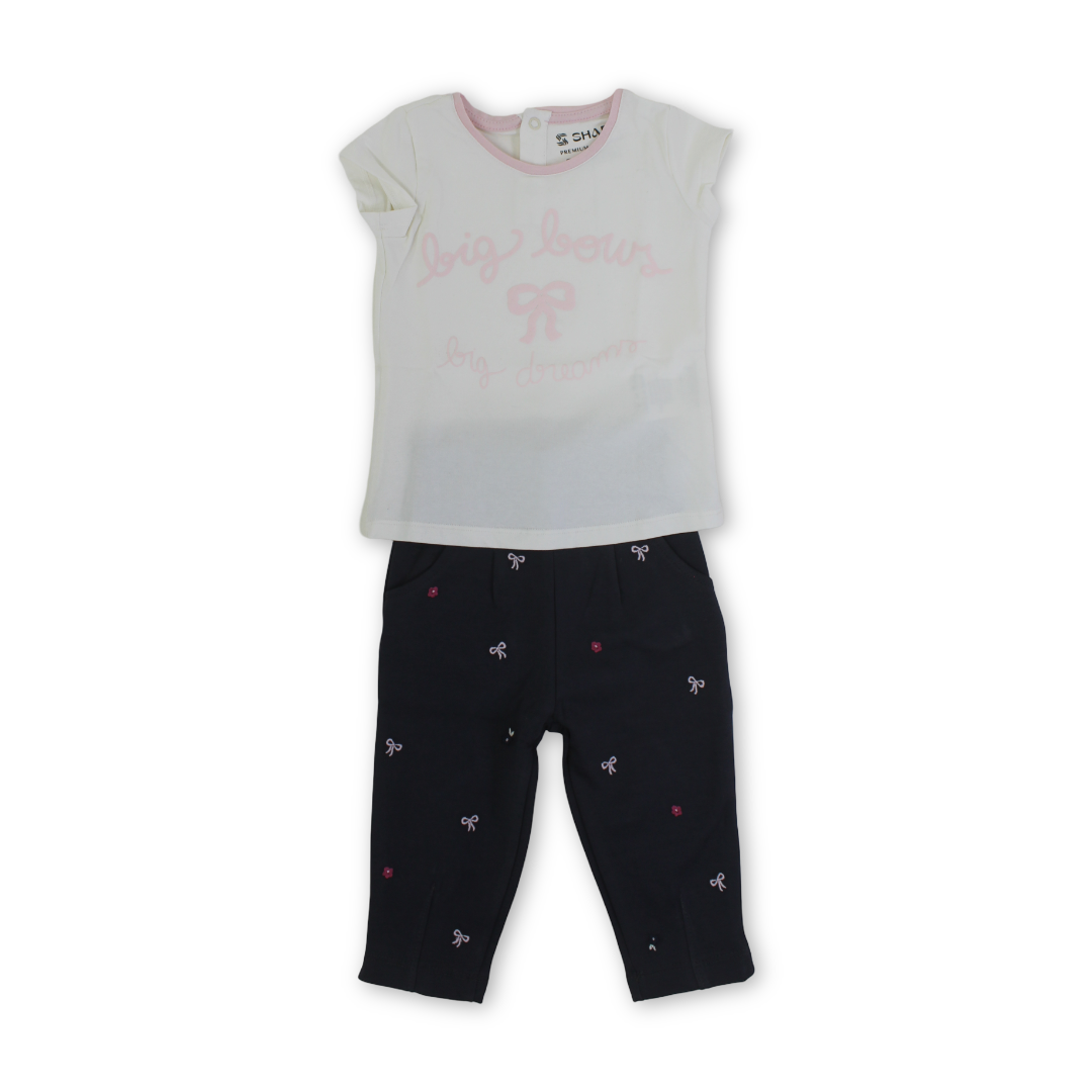 Baby Girls Cotton Outfit Set – "Big Bow" Print - Clothing - Sharo