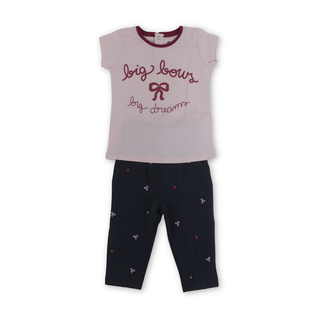 Baby Girls Cotton Outfit Set – "Big Bow" Print