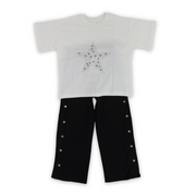 Girls Cotton Outfit Set – Off-White with Star Design